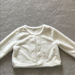 Calvin Klein White Faux Fur Cropped Jacket in Winter White